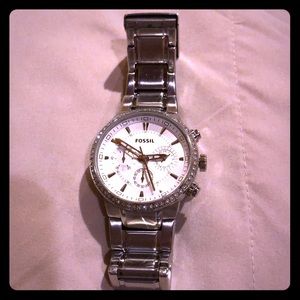 Boyfriend Fossil watch with faux diamond accents